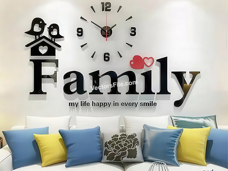 Laser Cut Acrylic Mirror Family 3D Wall Clock Design for Room Decor Idea