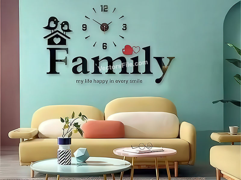 Laser Cut Acrylic Mirror Family 3D Wall Clock Design for Room Decor Idea