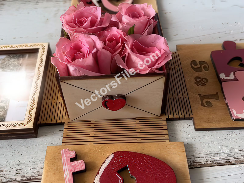 Laser Cut Wedding Gift Box Valentines Box with Photo Frame Design