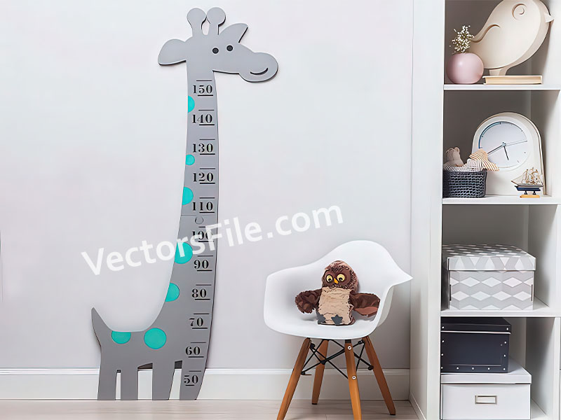 Laser Cut Giraffe Shape Kids Height Measurement Ruler Template