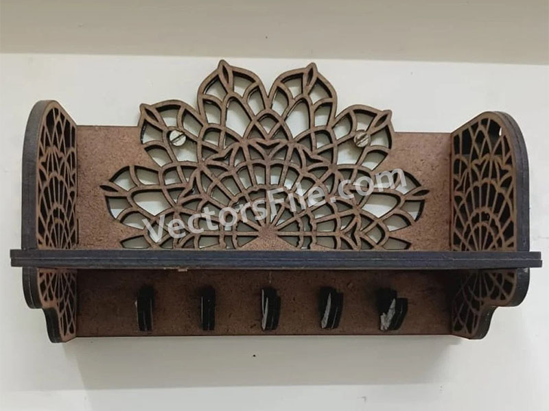 Laser Cut Wall Mounted Key Holder with Shelf 6mm Vector File
