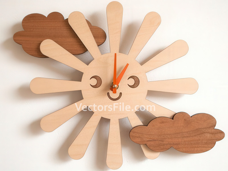 Laser Cut Sun and Clouds 3D Modern Style Wall Clock for Kids Room
