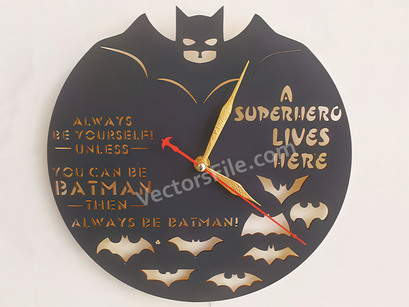 Laser Cut Wooden Batman Wall Clock for Kids Room Decor Idea