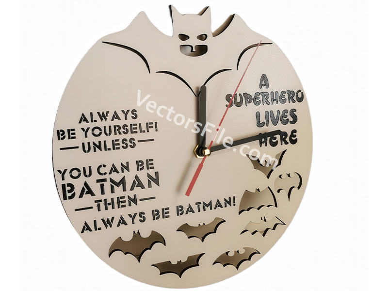 Laser Cut Wooden Batman Wall Clock for Kids Room Decor Idea