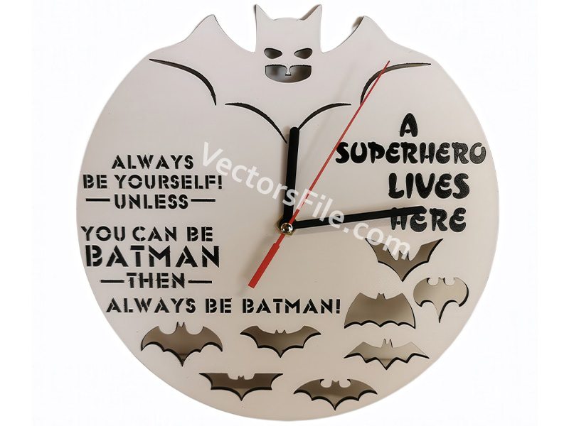 Laser Cut Wooden Batman Wall Clock for Kids Room Decor Idea
