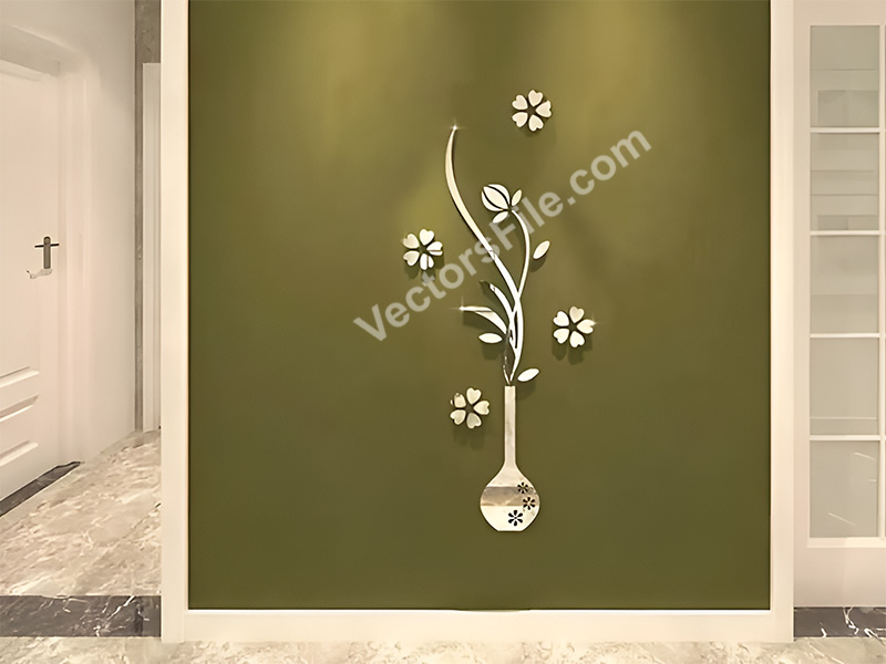 Laser Cut Vase Shaped Acrylic Mirror Wall Art Frame Design for Home Decor