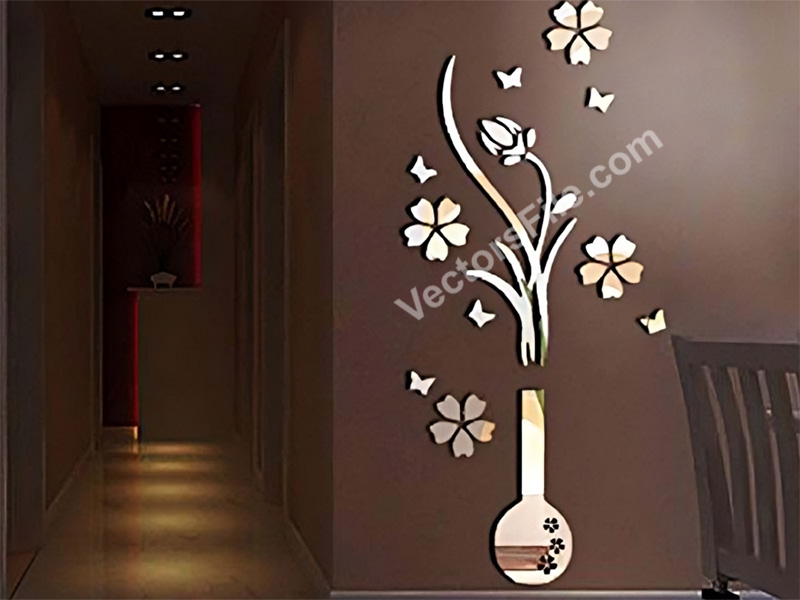 Laser Cut Vase Shaped Acrylic Mirror Wall Art Frame Design for Home Decor
