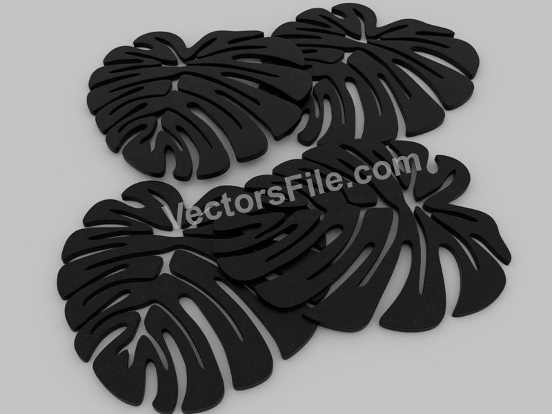 Laser Cut Monstera Leaf Coaster Template Vector File