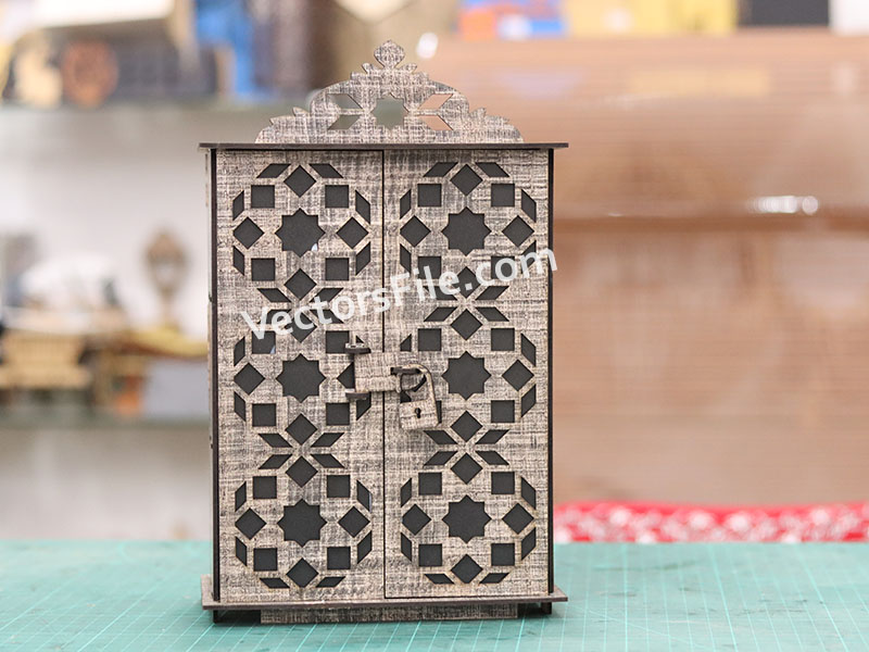 Laser Cut Almirah Makeup Organizer Shelf Jewelry Storage Box Template