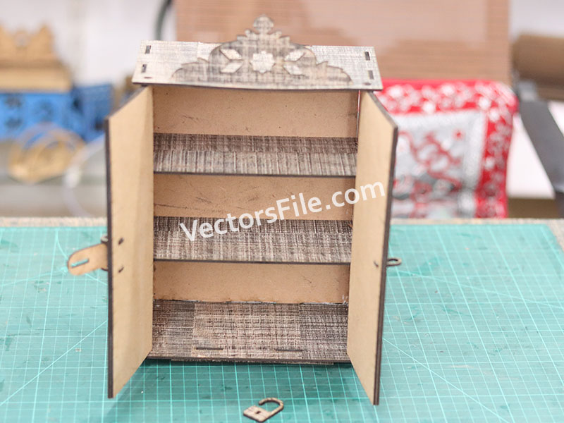 Laser Cut Almirah Makeup Organizer Shelf Jewelry Storage Box Template