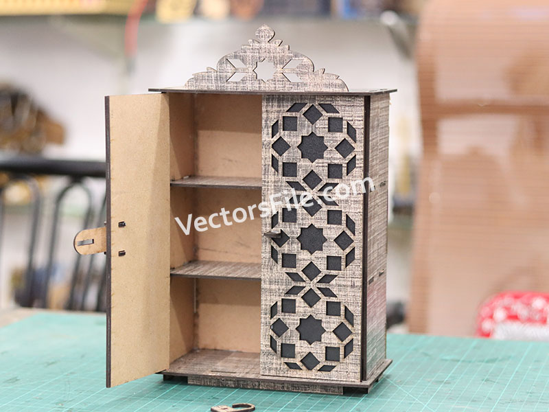 Laser Cut Almirah Makeup Organizer Shelf Jewelry Storage Box Template