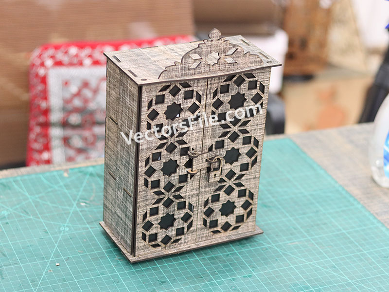 Laser Cut Almirah Makeup Organizer Shelf Jewelry Storage Box Template