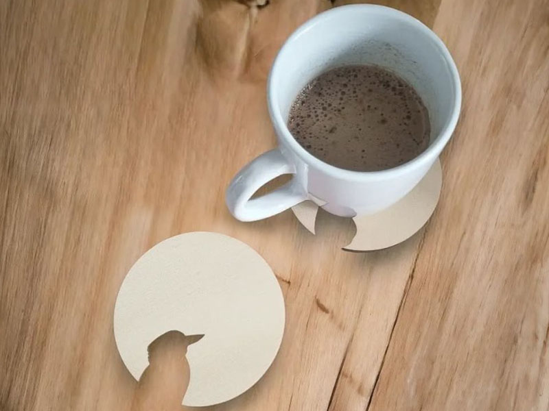 Laser Cut Wooden Round Coaster Set Bird Pattern Design