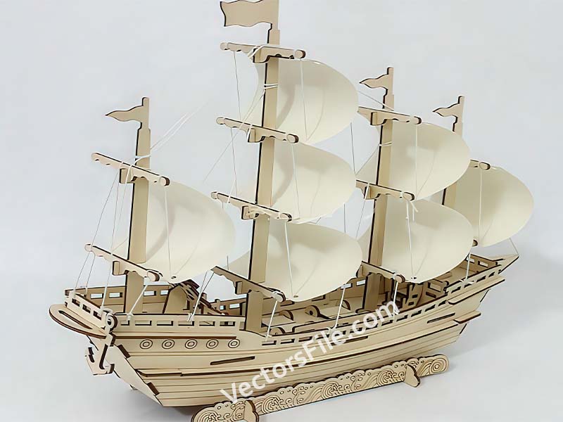 Laser Cut Sailboat 3D Puzzle Wooden Ship Model Kit