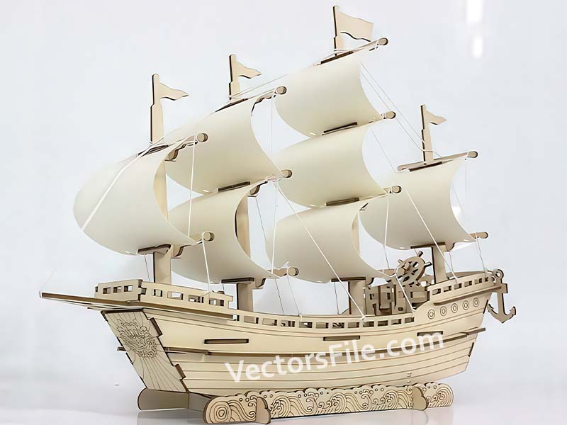 Laser Cut Sailboat 3D Puzzle Wooden Ship Model Kit