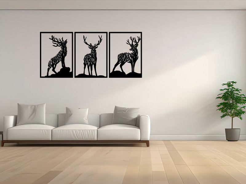 Laser Cut Wooden Frame Tree Branches Deer Wild Animal Wall Decor Idea