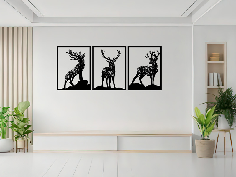 Laser Cut Wooden Frame Tree Branches Deer Wild Animal Wall Decor Idea