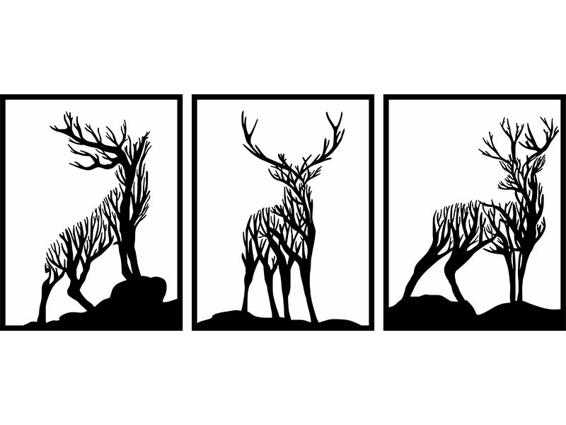 Laser Cut Wooden Frame Tree Branches Deer Wild Animal Wall Decor Idea