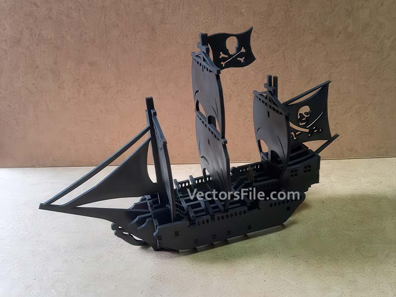 Laser cut Pirate Ship 3D Puzzle Model Kit Vector File