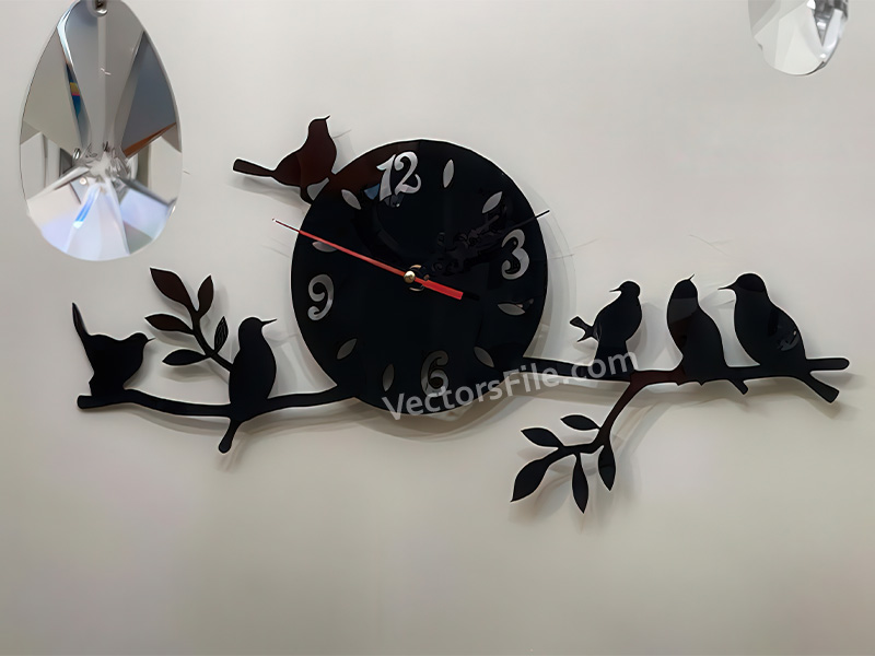Bird on Tree Branch Laser Cut 3D Wall Clock Design Acrylic Clock Template