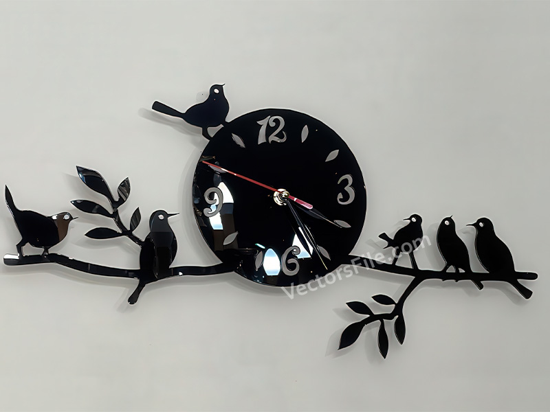 Bird on Tree Branch Laser Cut 3D Wall Clock Design Acrylic Clock Template