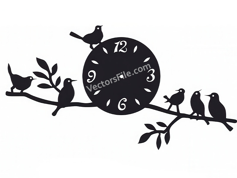 Bird on Tree Branch Laser Cut 3D Wall Clock Design Acrylic Clock Template