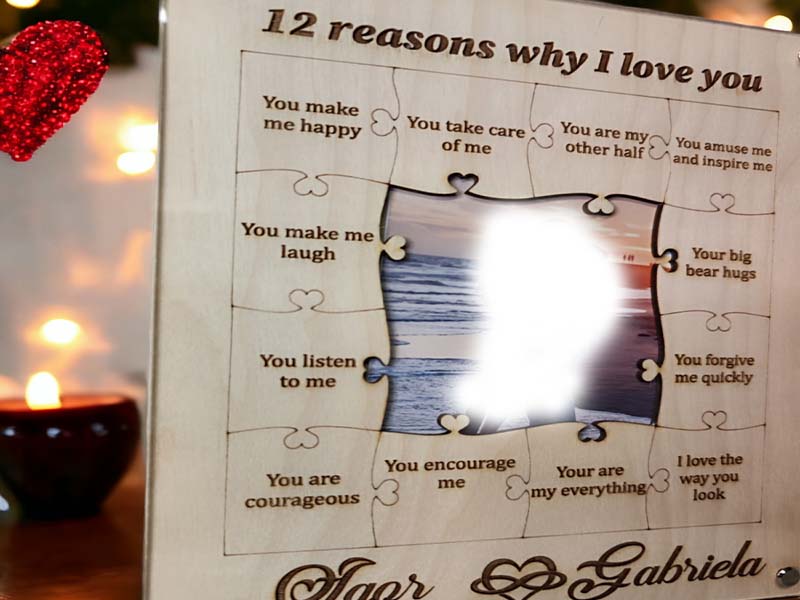 Laser Cut Love Photo Frame 12 Reasons why I Love You Personalized Picture Frame