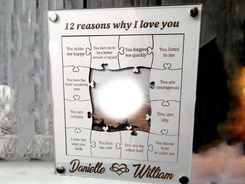 Laser Cut Love Photo Frame 12 Reasons why I Love You Personalized Picture Frame