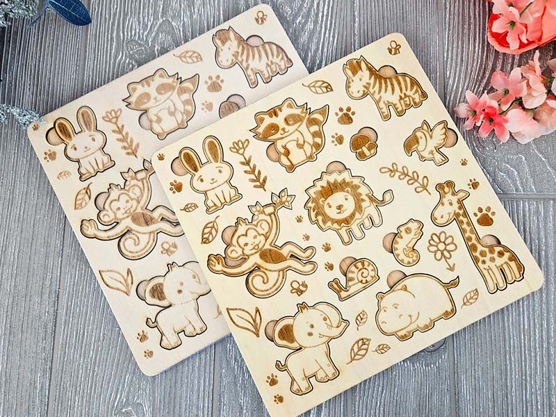 Laser Cut Jungle Animals Montessori Educational Toy Puzzle Board