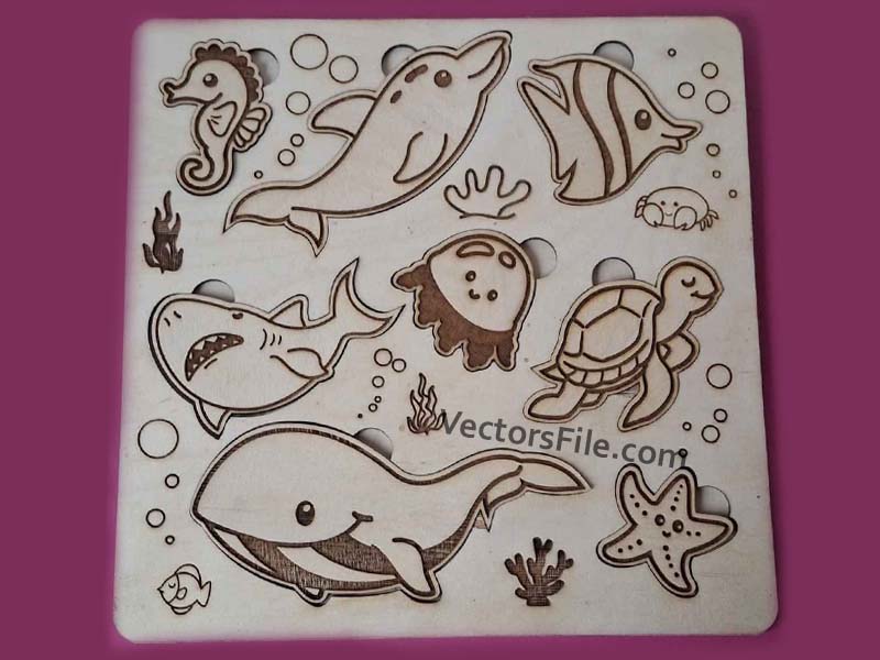 Laser Cut Sea Animal Montessori Educational Toy Jigsaw Puzzle Board