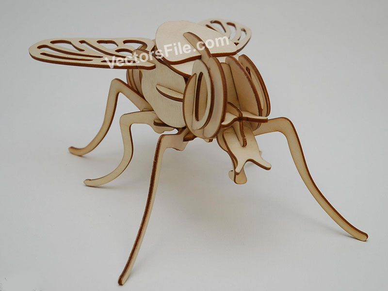 Laser Cut Wooden Fly 3D Puzzle Insect Model Kit