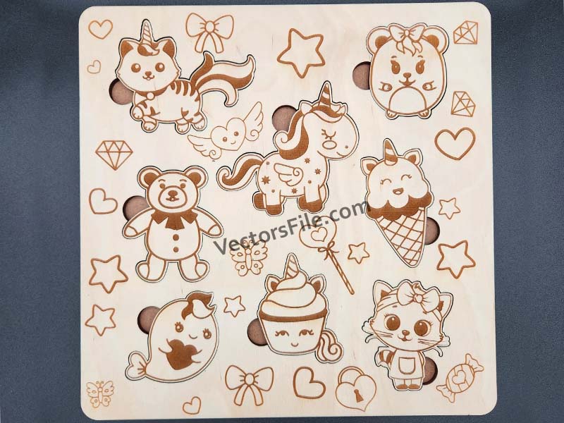 Laser Cut Cute Cartoon Kids Educational Toy Jigsaw Puzzle Board