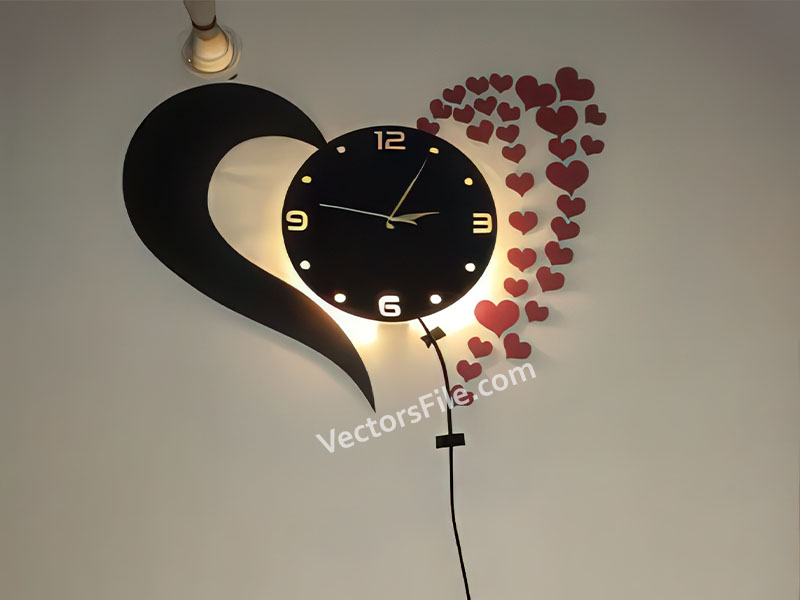 Laser Cut Chand Hub Heart Shape Wall Clock Wall Decoration Idea