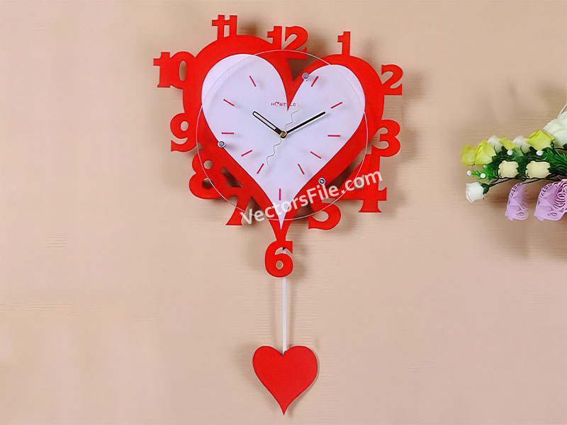 Laser Cut Heart Shaped Pendulum Wall Clock Design