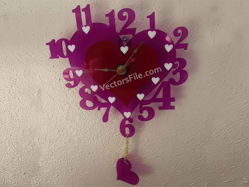 Laser Cut Heart Shaped Pendulum Wall Clock Design