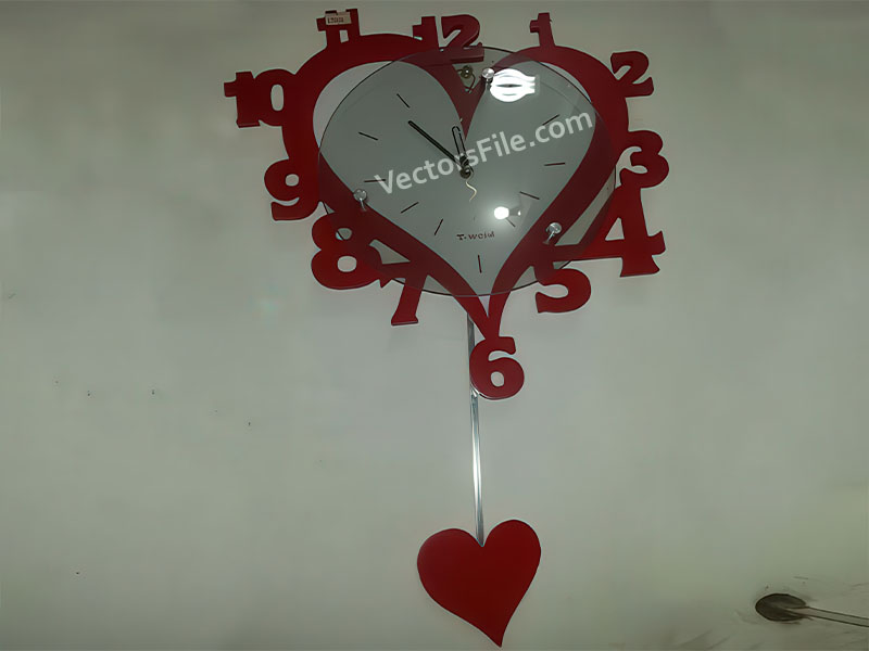 Laser Cut Heart Shaped Pendulum Wall Clock Design