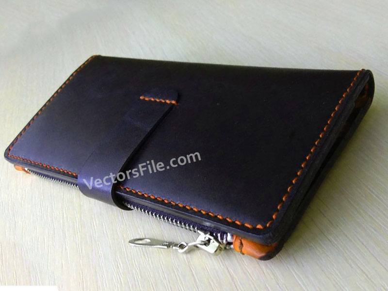Laser Cut Leather Long Wallet with Zip Pattern