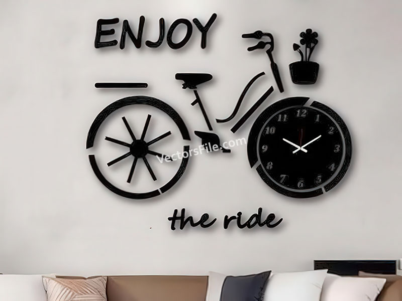 Laser Cut Enjoy the Ride 3D Bicycle Wall Clock Design