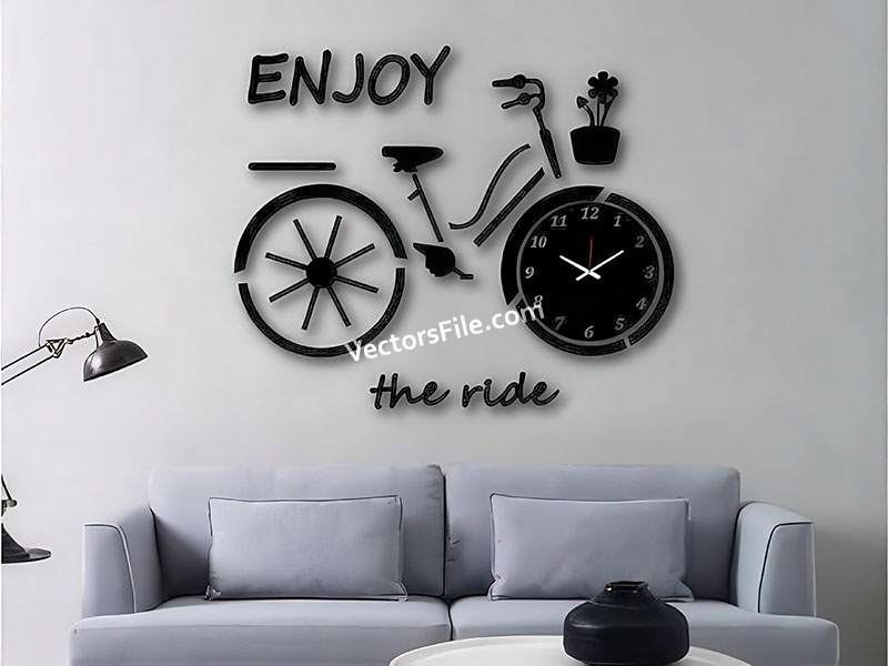 Laser Cut Enjoy the Ride 3D Bicycle Wall Clock Design
