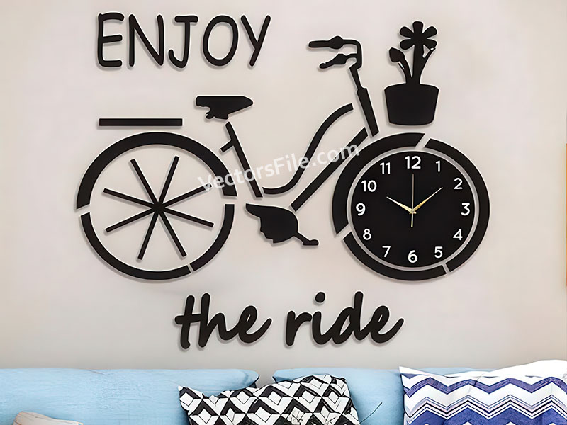 Laser Cut Enjoy the Ride 3D Bicycle Wall Clock Design