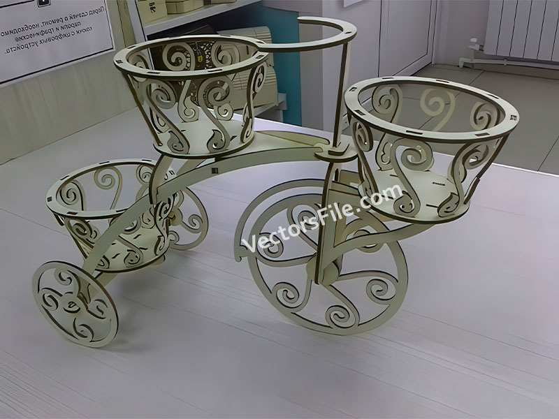 Laser Cut Wooden Bicycle Flower Basket for Home Decoration