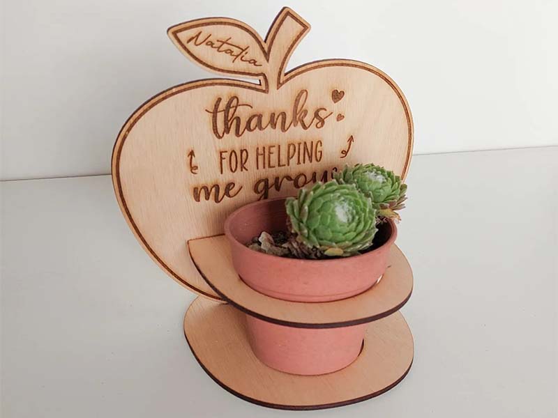 Laser Cut Apple Shaped Wooden Plant Holder Stand Template