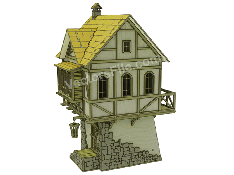 Laser Cut Wooden Medieval House Model Dollhouse Design