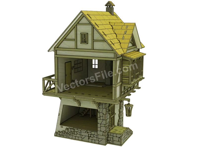 Laser Cut Wooden Medieval House Model Dollhouse Design