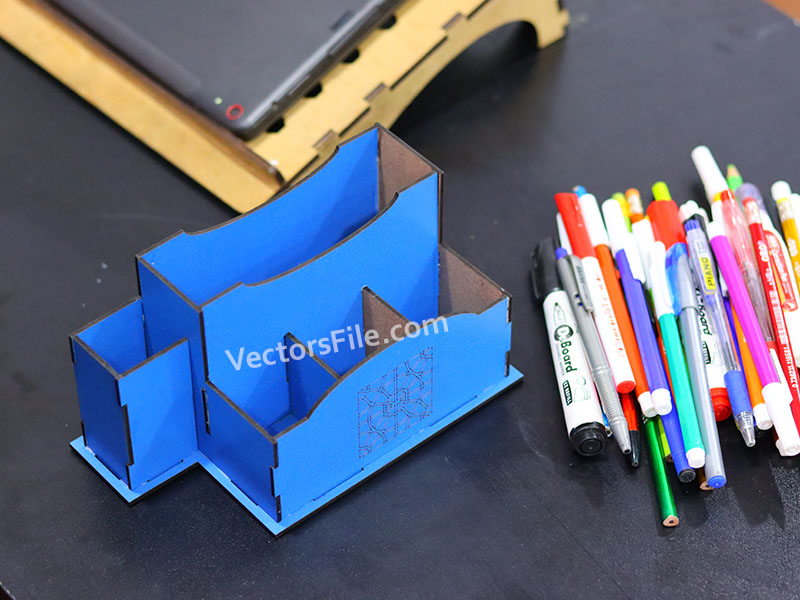 Laser Cut Office Desk Organizer Pen and Pencil Holder Template