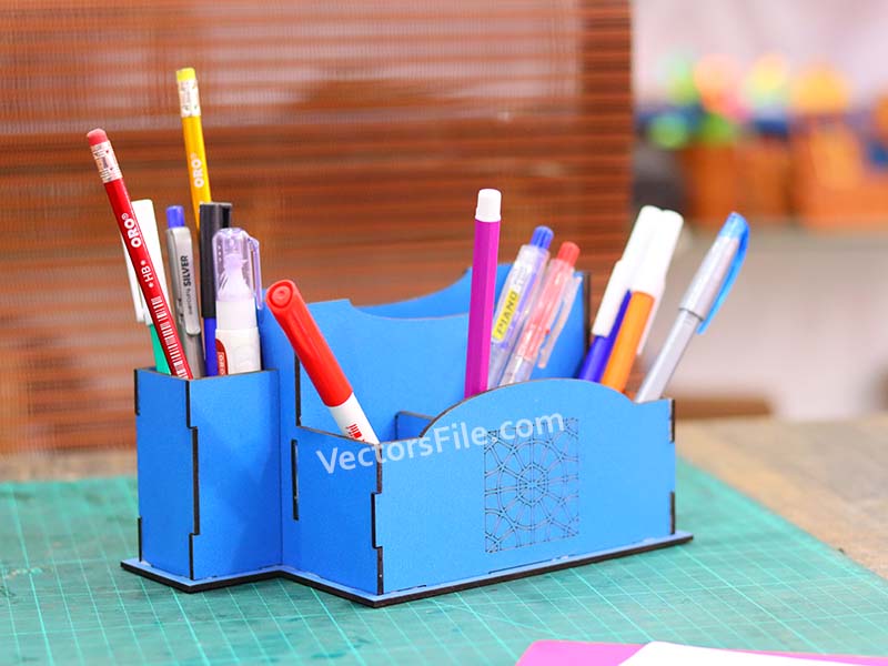 Laser Cut Office Desk Organizer Pen and Pencil Holder Template