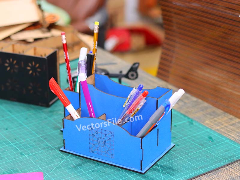 Laser Cut Office Desk Organizer Pen and Pencil Holder Template