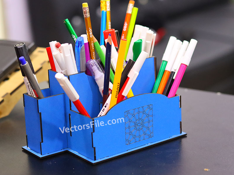Laser Cut Office Desk Organizer Pen and Pencil Holder Template