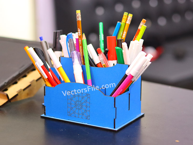 Laser Cut Office Desk Organizer Pen and Pencil Holder Template