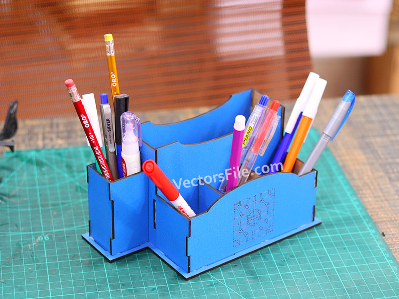 Laser Cut Office Desk Organizer Pen and Pencil Holder Template